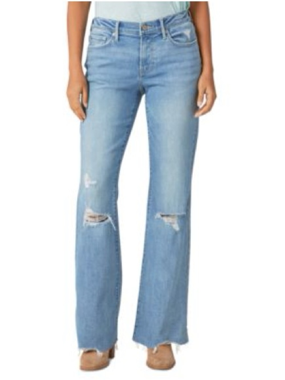 Lucky Brand Sweet Mid Rise Distressed Raw Hem Flare Boho Western Denim Jeans